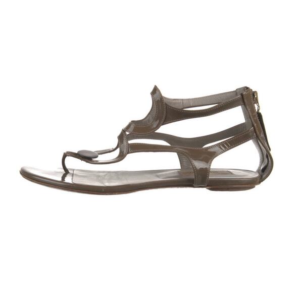 VALENTINO Garavani Brown Patent Leather Thong Gladiator Flat Sandals IT 37 US 7 - Picture 3 of 6